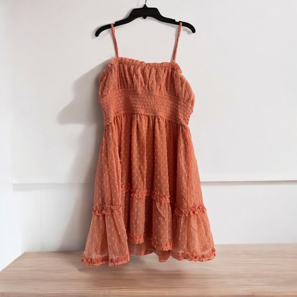 Trixxi Orange and Pink Tiered Sundress Spaghetti Strap Casual - Picture 2 of 5